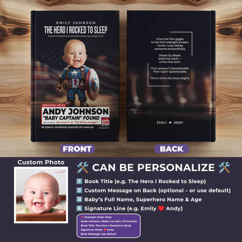 Personalized Baby Captain Notebook – Custom Superhero Journal with Baby Photo & Name